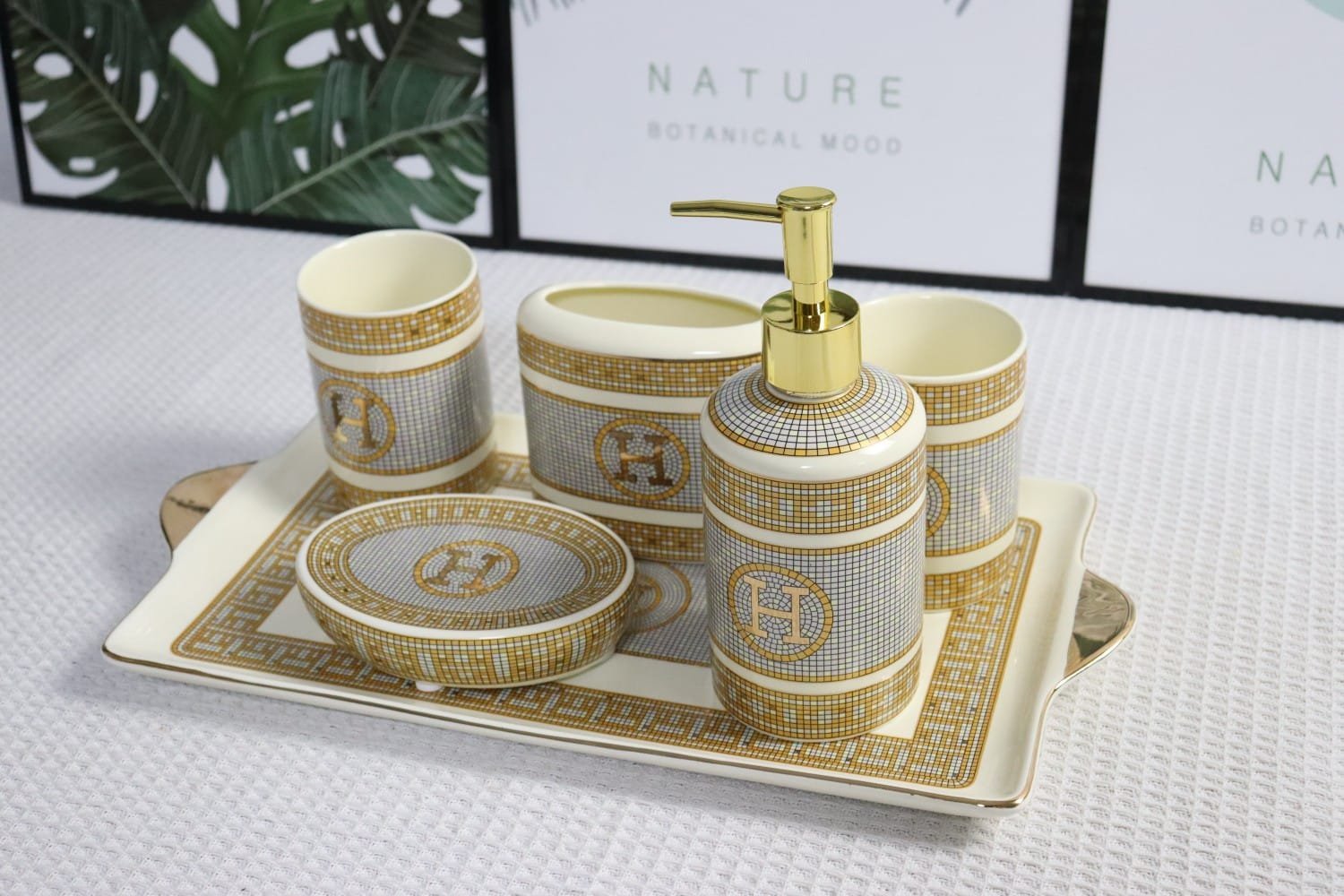 Hermes Bathroom set of six pieces - Hermes Bathroom Accessories | Aleppo Gift UAE